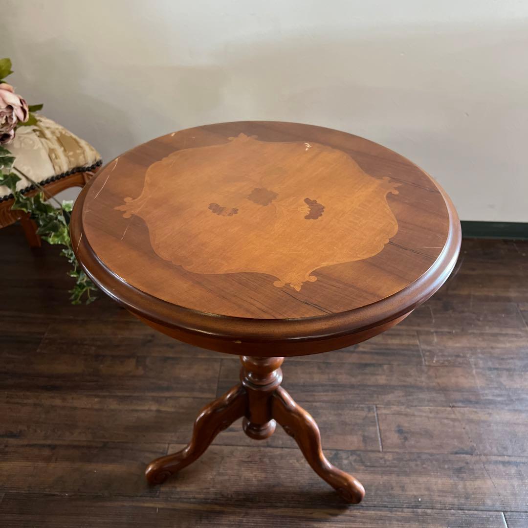 k987r115 イタリア製 象嵌細工のサイドテーブル コーヒーテーブル 円形