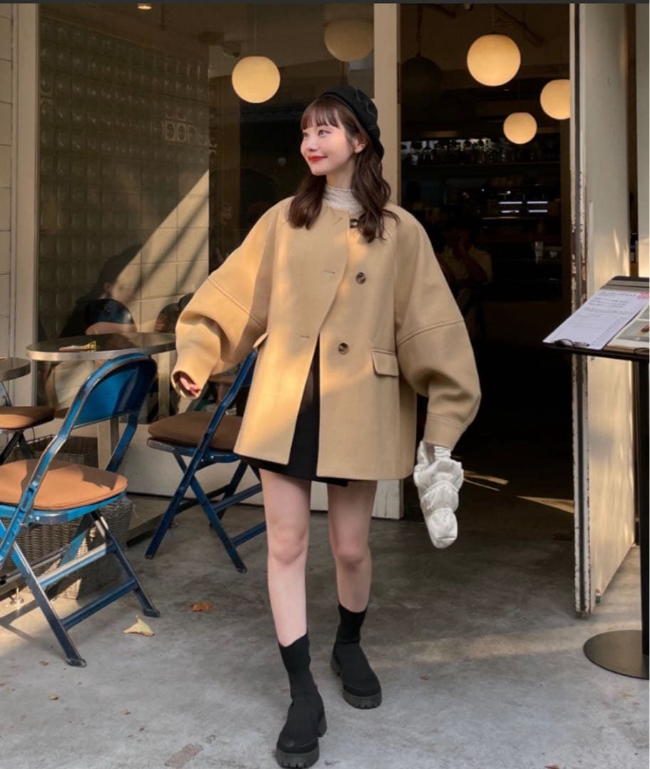 hinari ヒナリ　ウェーブミドルコート　ベージュ　S