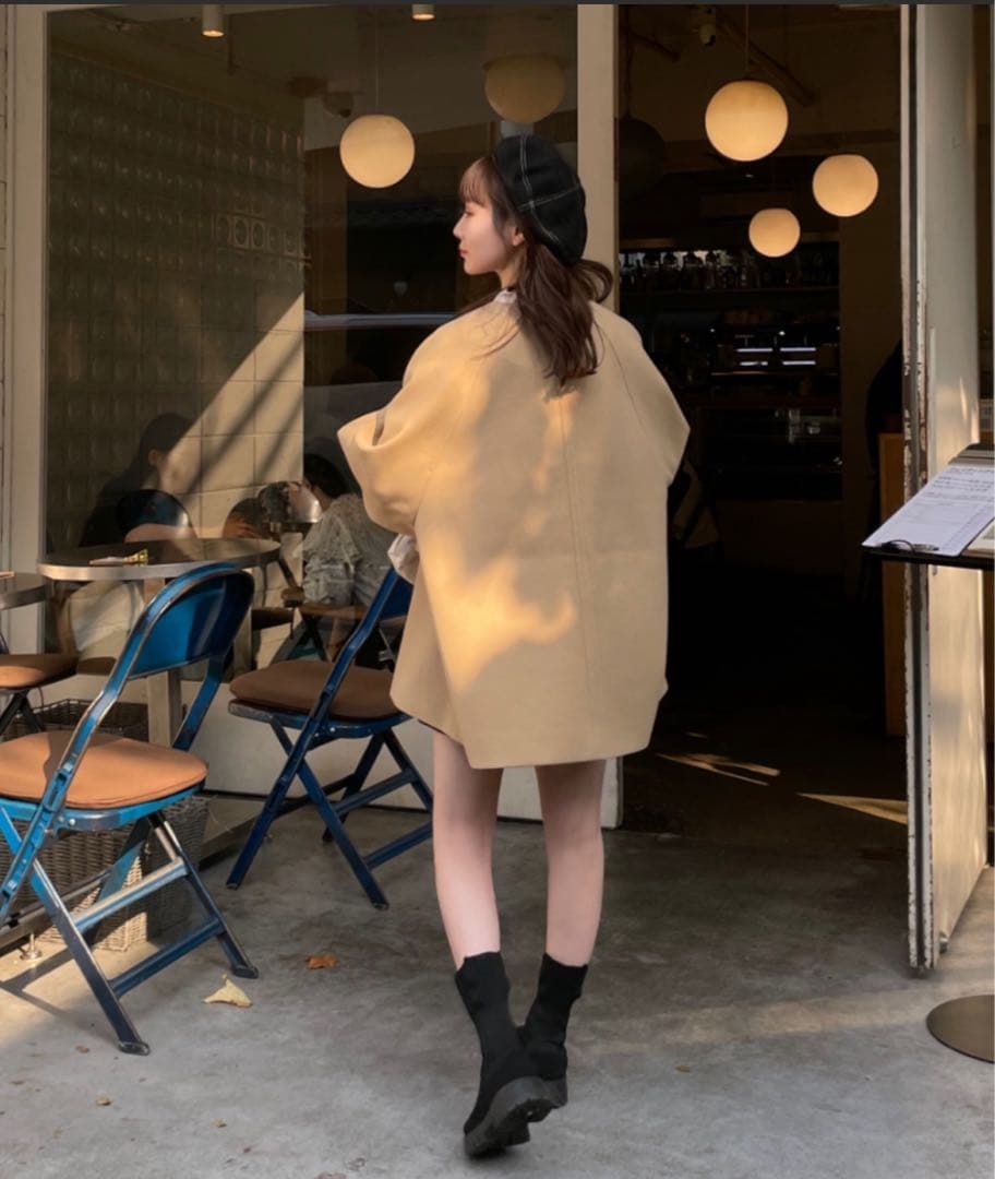 hinari ヒナリ　ウェーブミドルコート　ベージュ　S