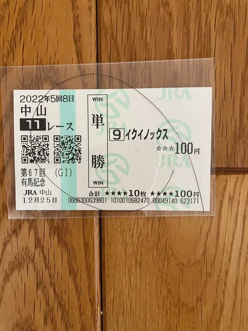 イクイノックス　2022 有馬記念　鬣　たてがみ　馬券　単勝　現地購入　的中