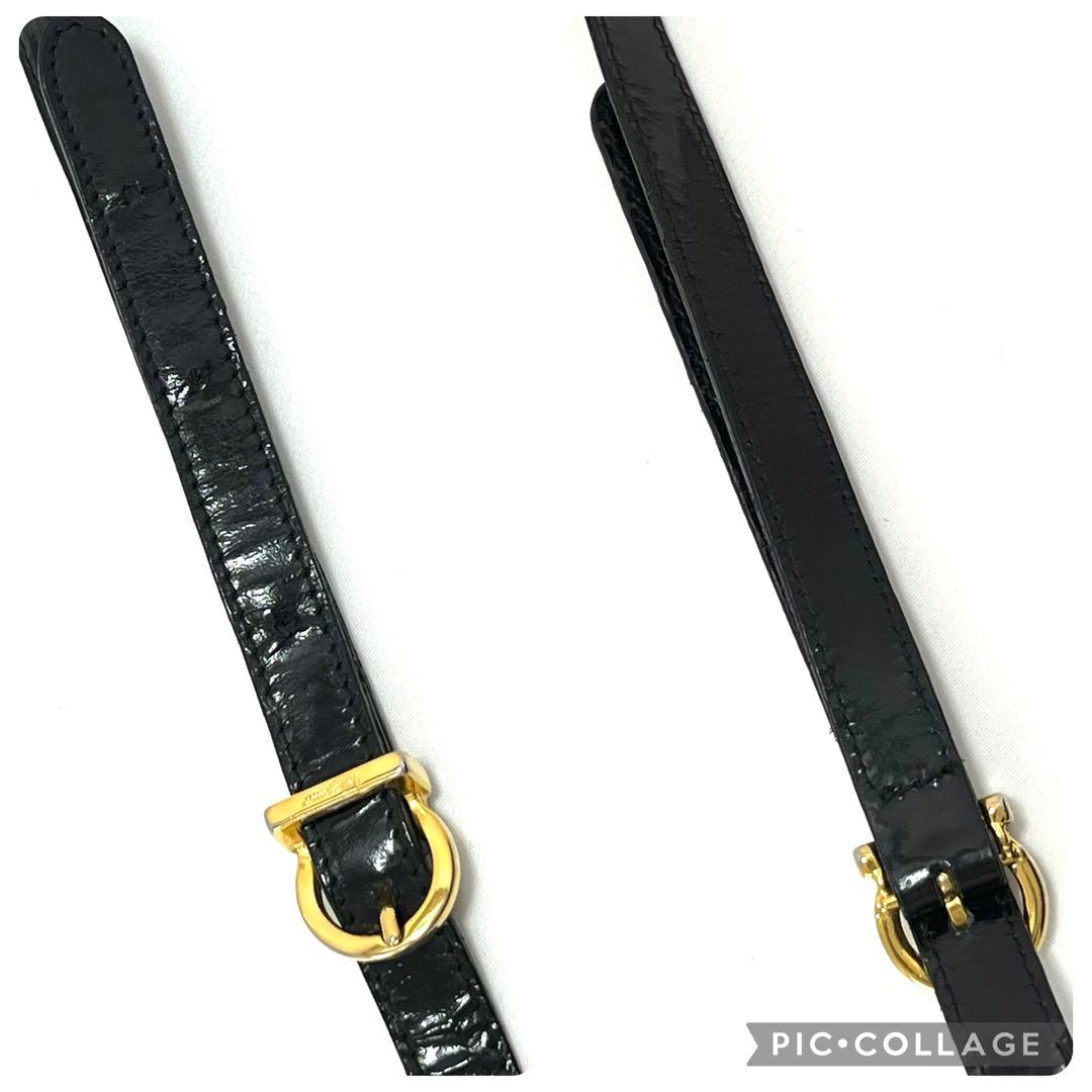 フェラガモ　ショルダー ハンドバッグ　2WAY　ヴァラリボン パテントレザー