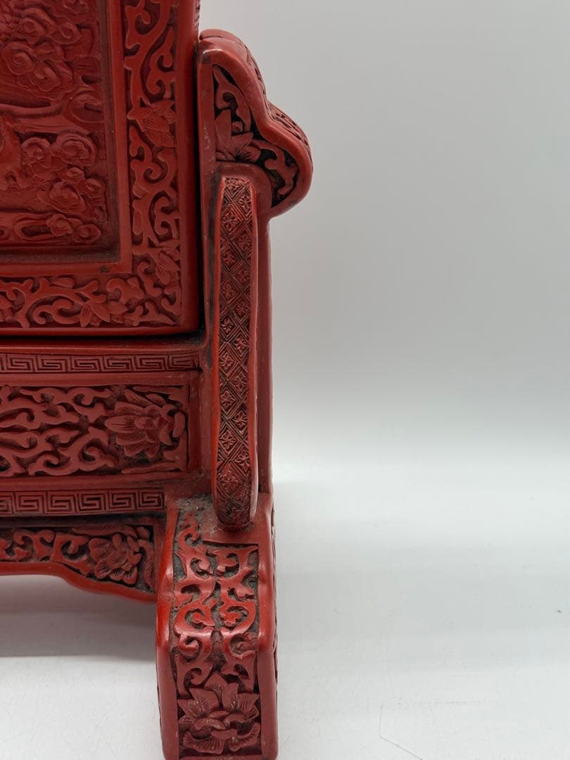 中国　堆朱　硯屏　山水人物&龍紋　送料込み250305