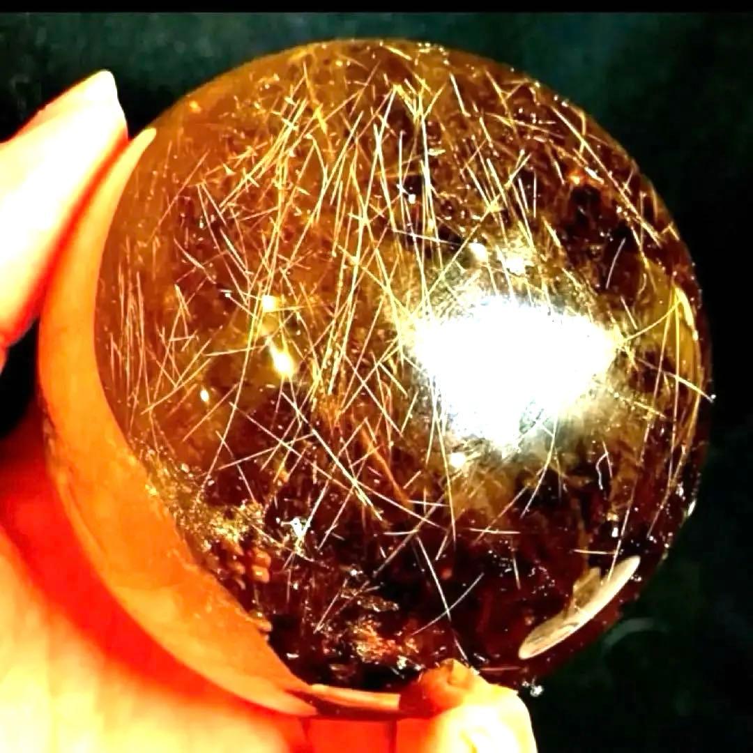 超特大　75mm ゴールドスモーキールチルクォーツ　金針水晶　パワーストーン