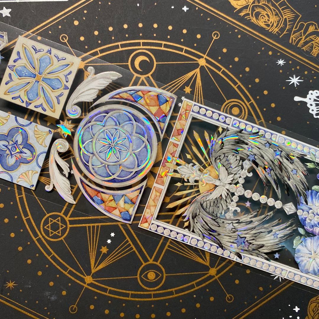 【9176】海外　中古巻　貝殻光マスキングテープ　ステンドグラス　装飾背景系