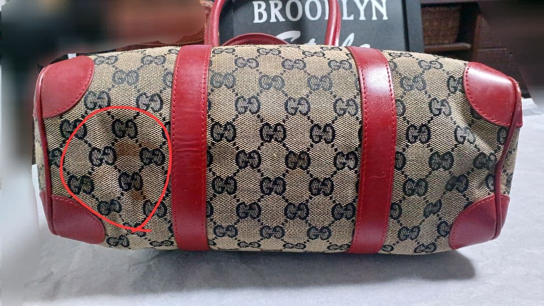 GUCCI ロゴ柄 ハンドバッグ ベージュ/レッド