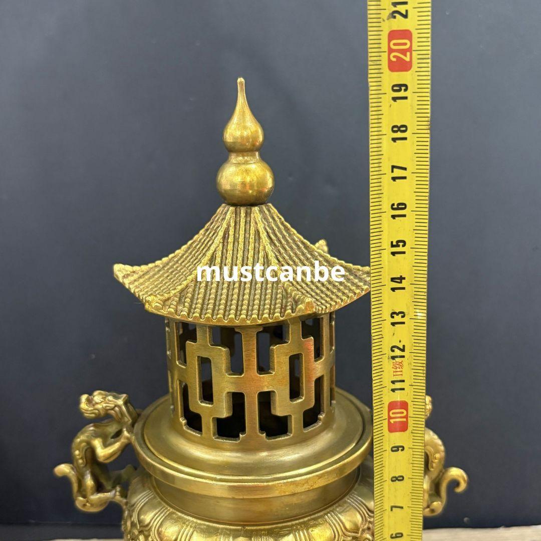 銅製 塔炉 双耳戯珠竜炉 薫香炉 香道具 工芸品 置物