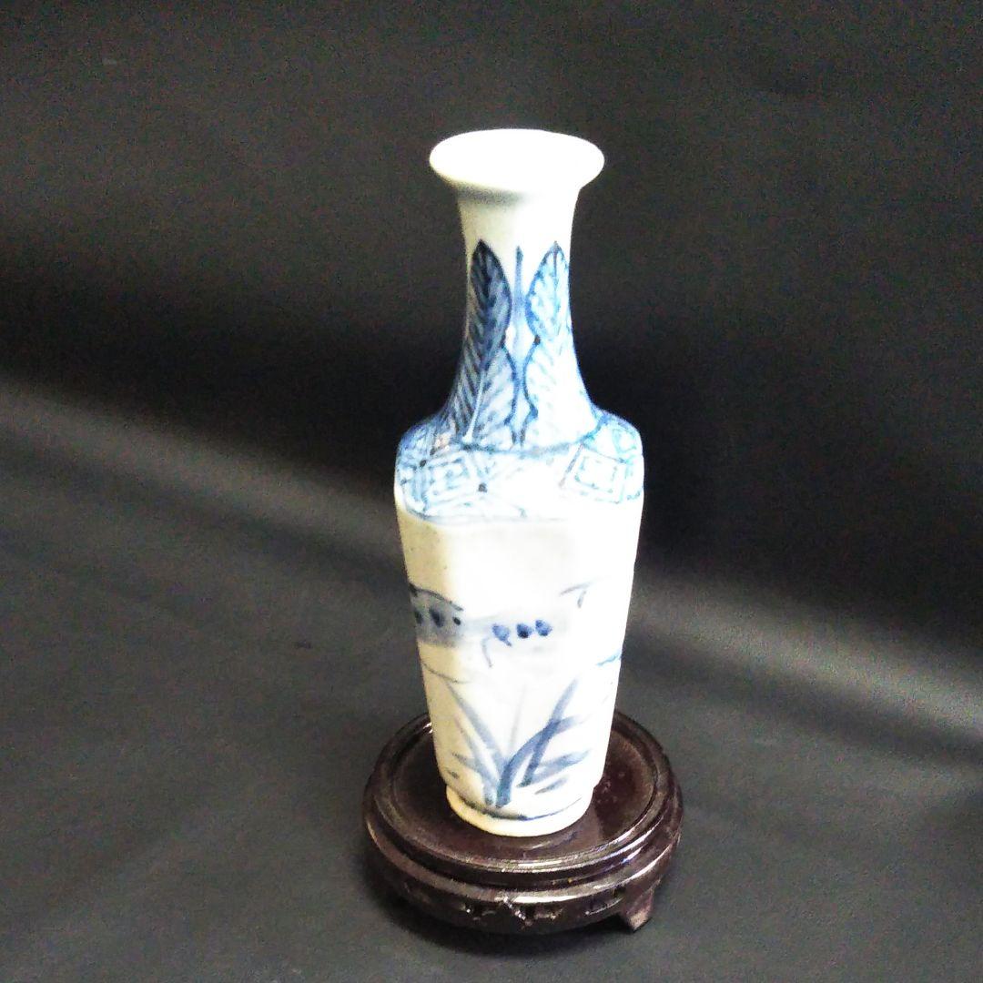 ※中国古美術/青花魚藻紋四方長頸瓶/元代/