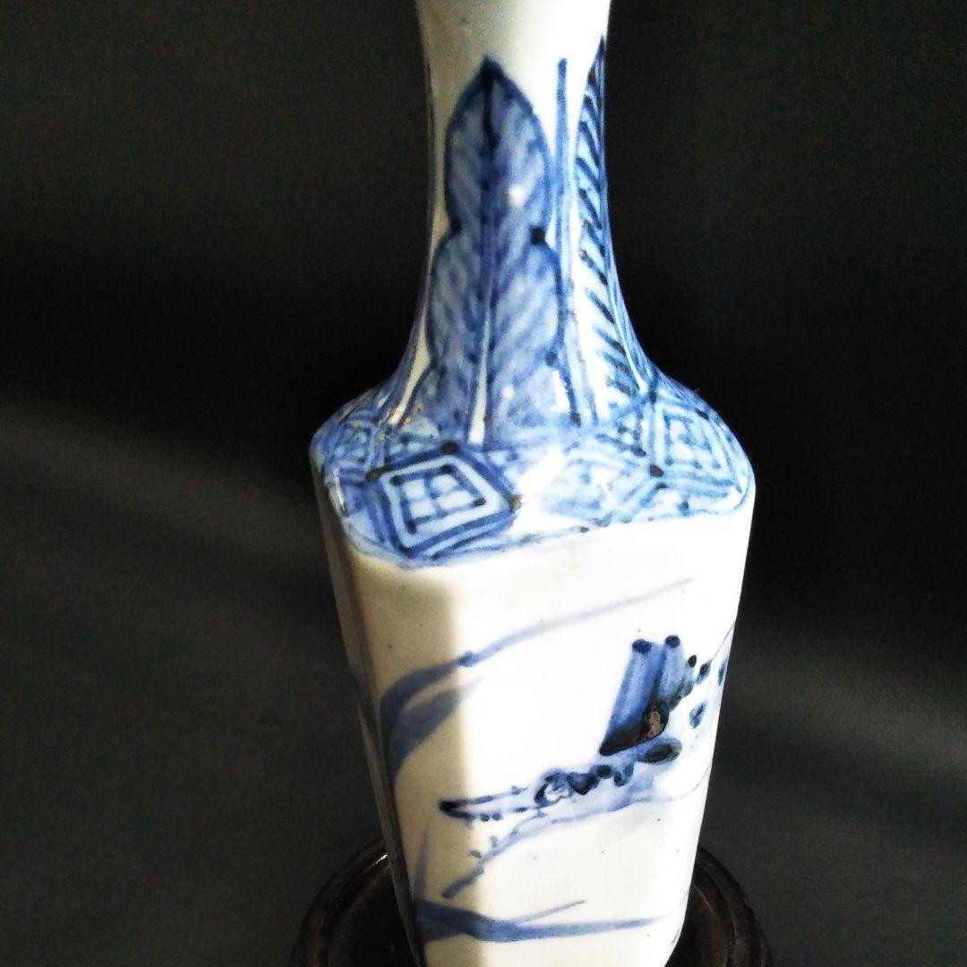 ※中国古美術/青花魚藻紋四方長頸瓶/元代/