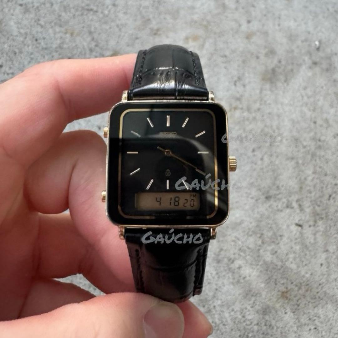 【新品電池】seikoシャリオ スクエア アナデジ アナログ デジタル 美品