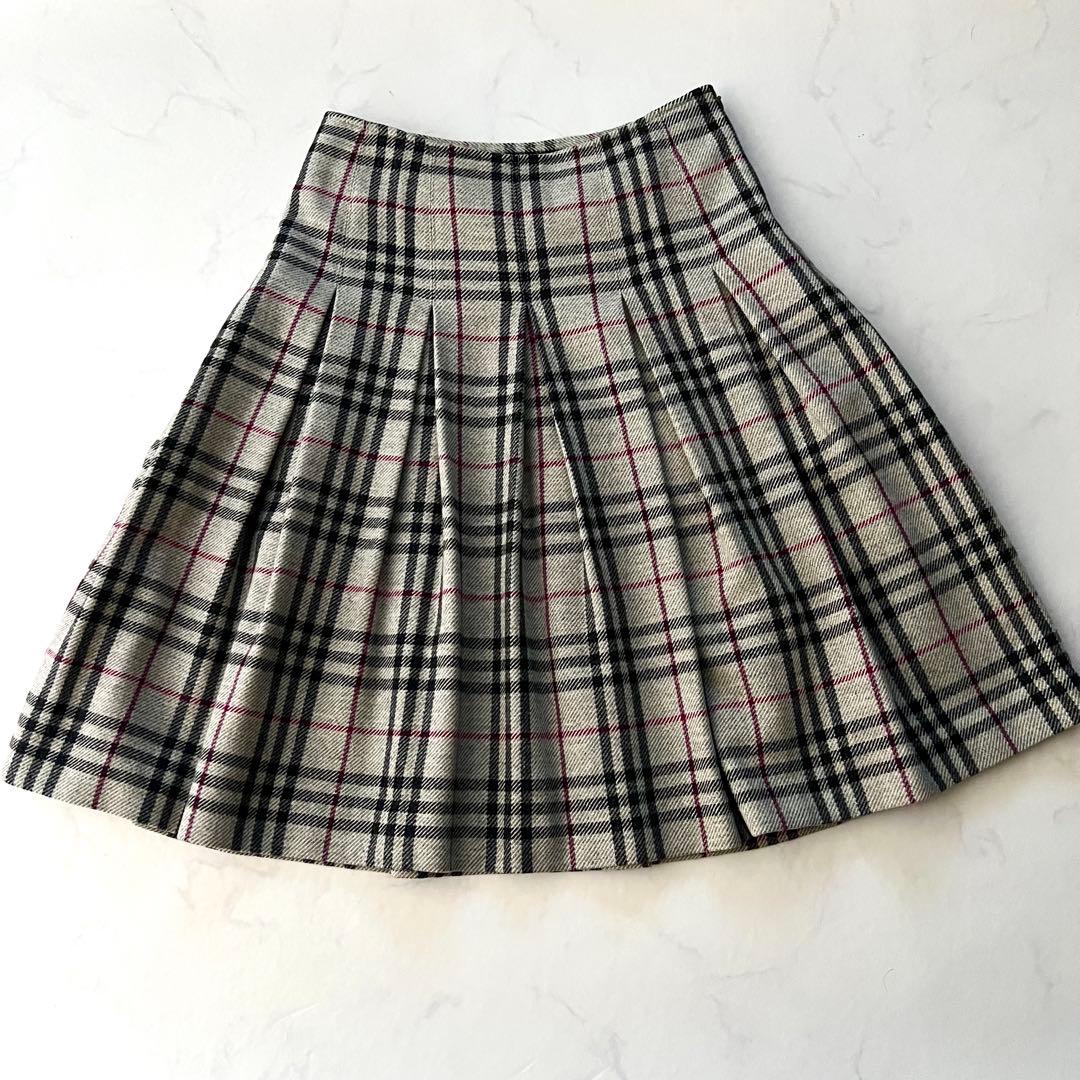 バーバリーロンドン アルパカ混 ウール プリーツスカート ノバチェック36