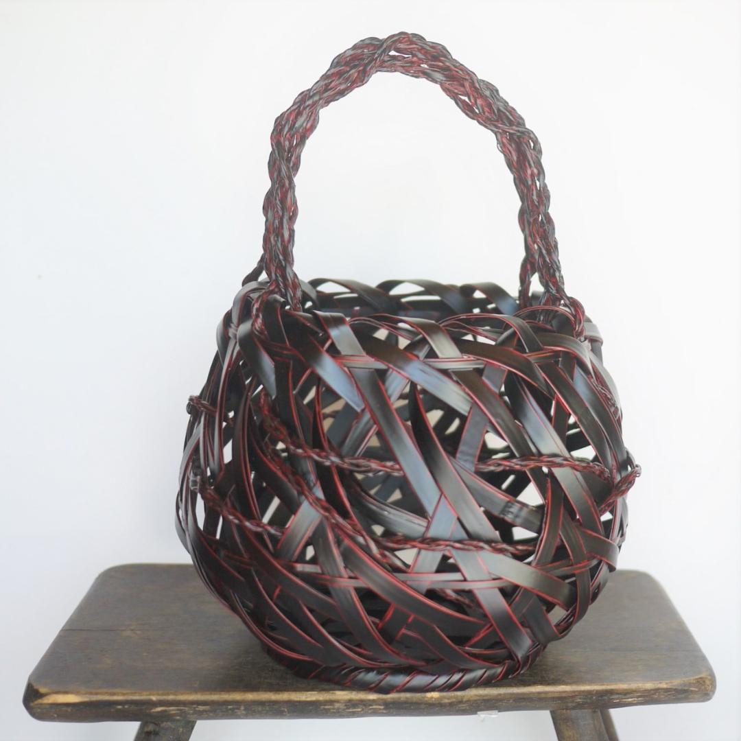 九州籃胎漆器　久留米九籃　竹細工花入れ　バスケット編籠　郷土民芸品　福岡