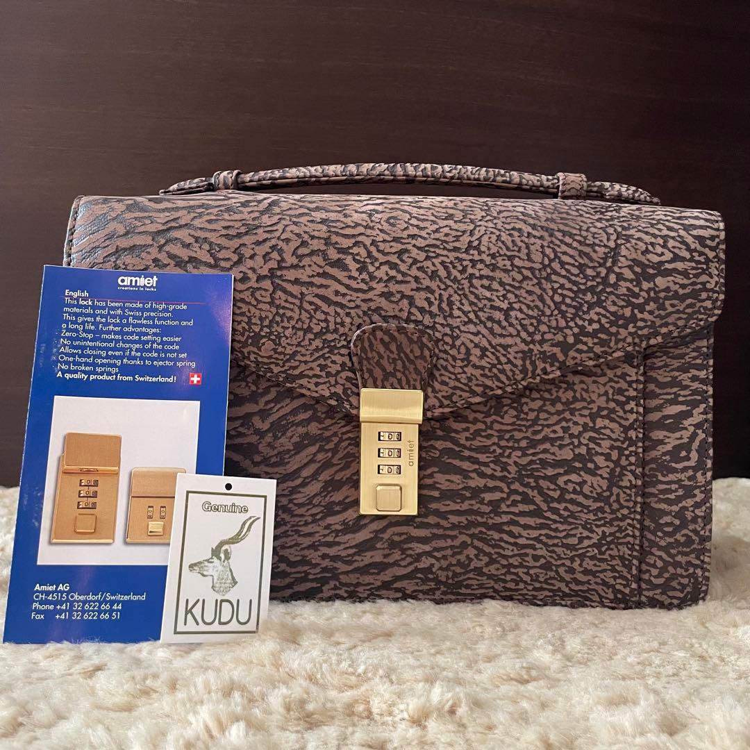 未使用級 【希少】KUDU革 セカンドバッグ amietアミエット製ダイヤル錠