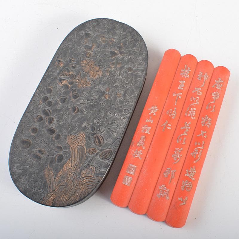 中国　書道具　楼閣山水文など　古墨　徽墨　4点まとめて　M　R7335