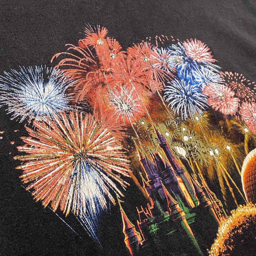 ディズニー　ミッキー tシャツ ブラック　XL 花火　ドナルド　グーフィー