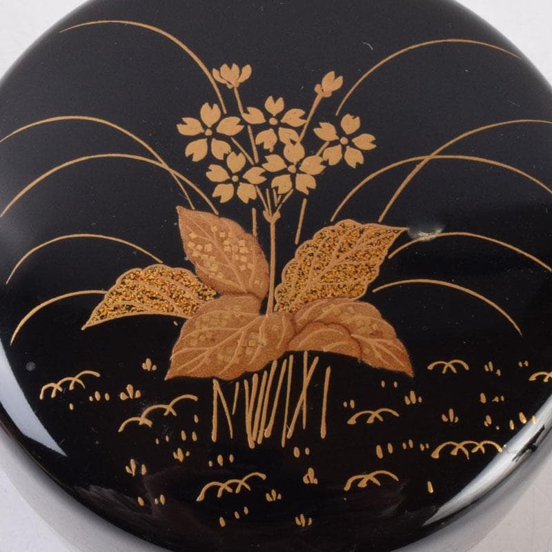 茶道具　黒塗　四季花草蒔絵　棗　共箱　V　8530