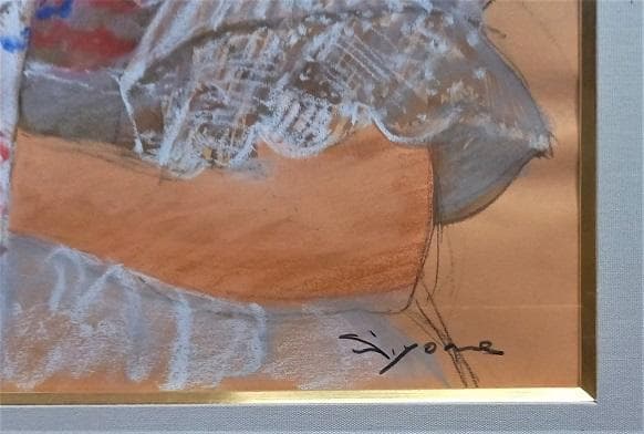 日本洋画壇の重鎮　芝田米三　「刺繍衣装」のパステル画絵　約10号サイズ