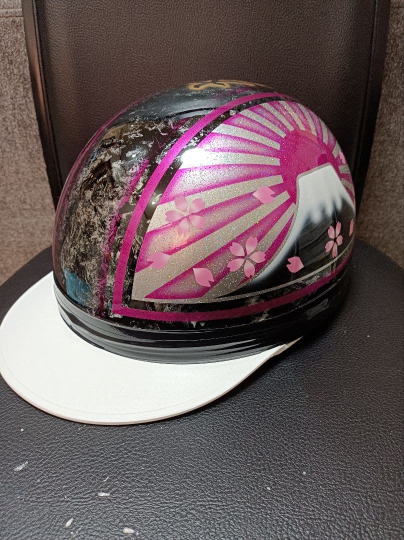 カスタムコルク半　Candyピンク富士日章　七色ラメ　蝶塗装　文字変更無料
