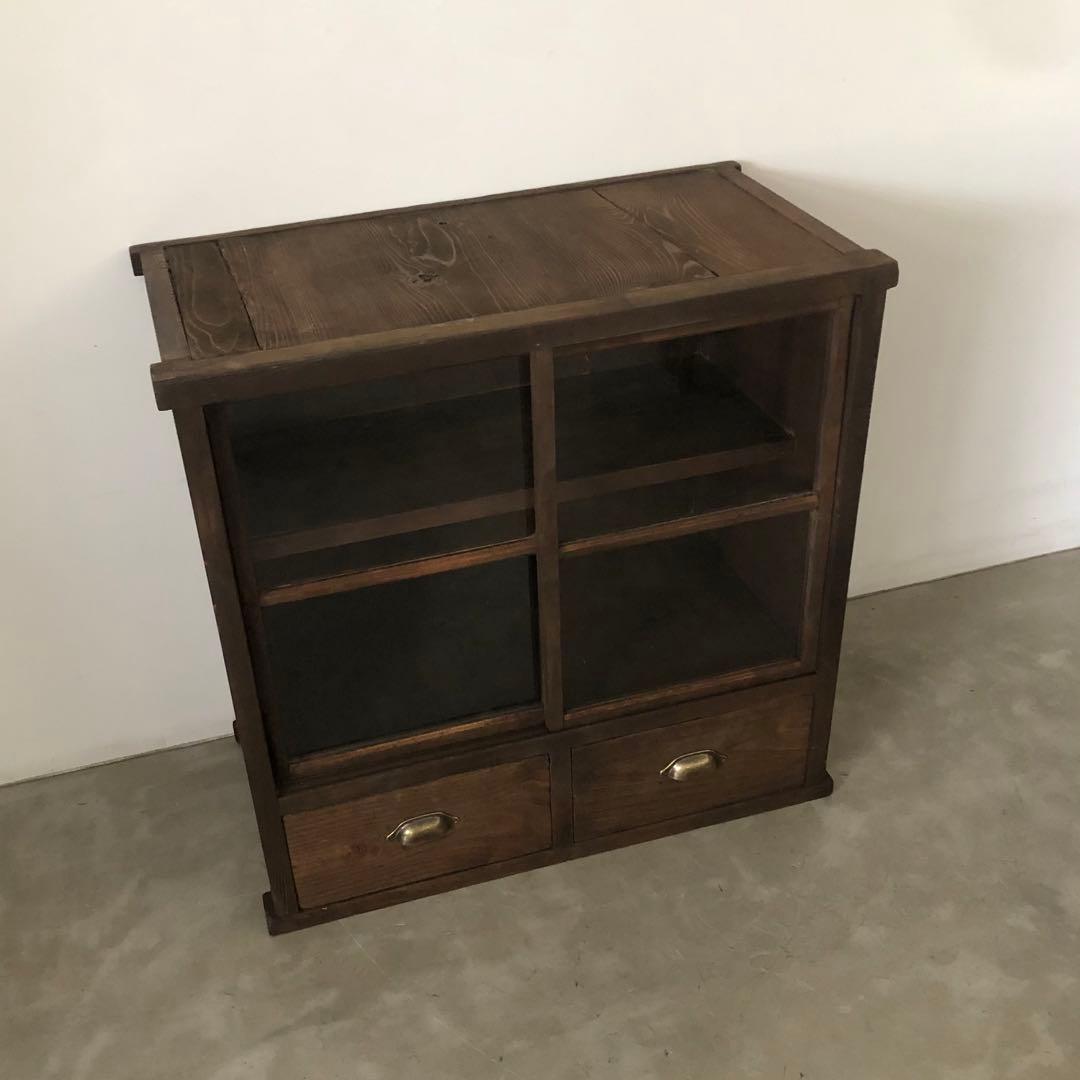 レトロ　アンティーク　古道具　古家具　古民家　ガラス棚　食器棚　箪笥　引き出し