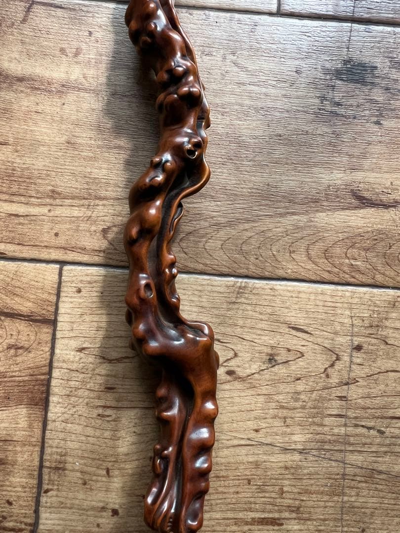 古美術 如意彫刻 木製 L-29cm