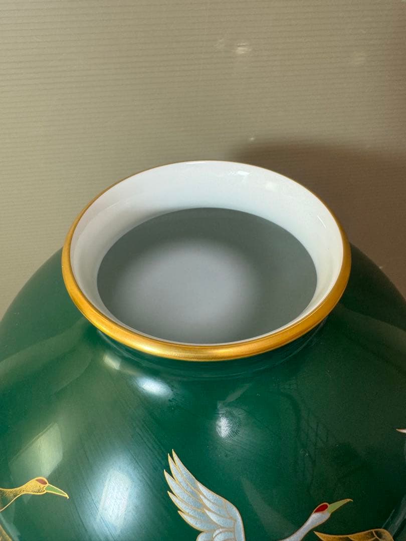 2792 香蘭社　金彩鶴文　花瓶　花台付　未使用