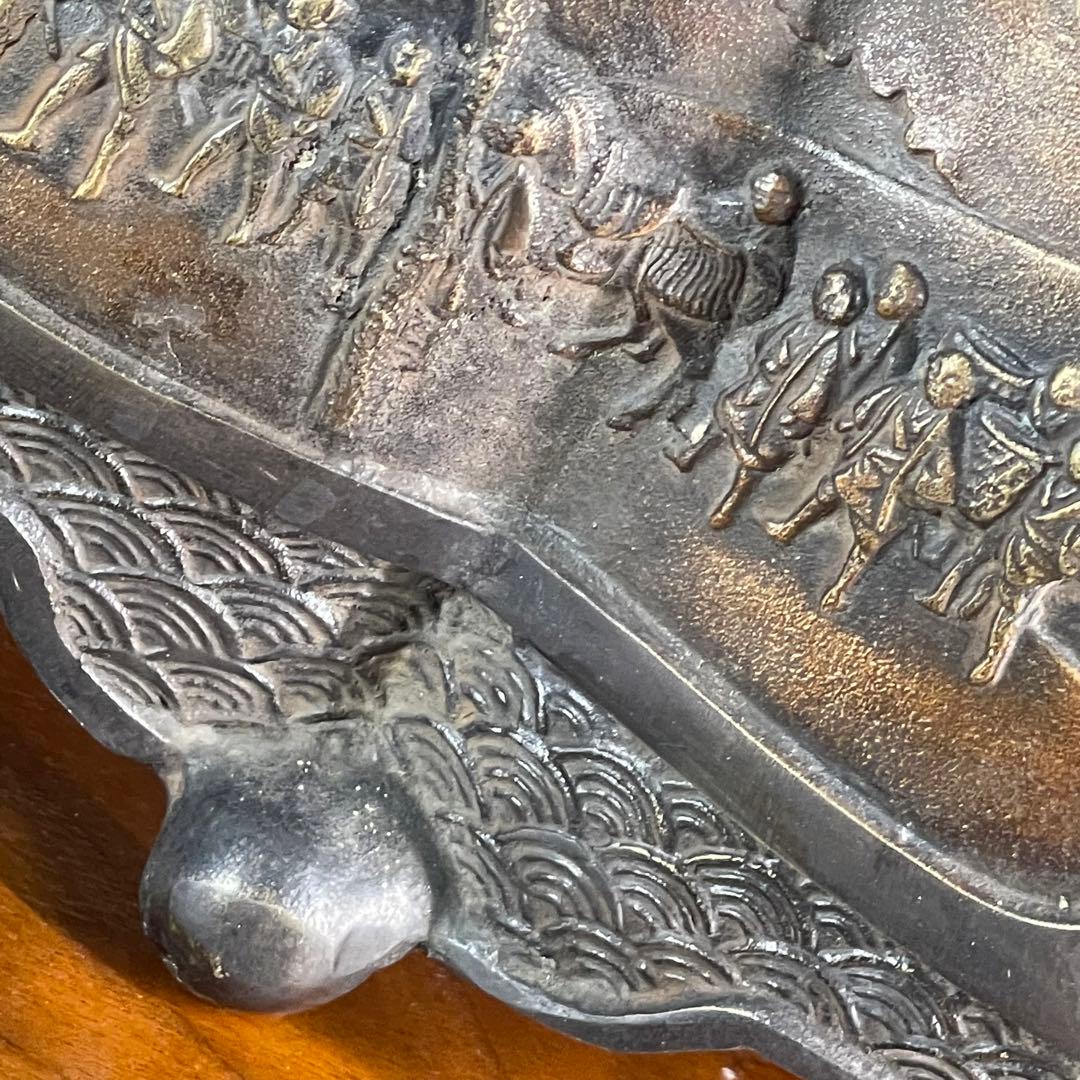 A720⭐︎古銅 高岡銅器 昌雲堂 大名行列象嵌 象耳 水盤 アンティーク