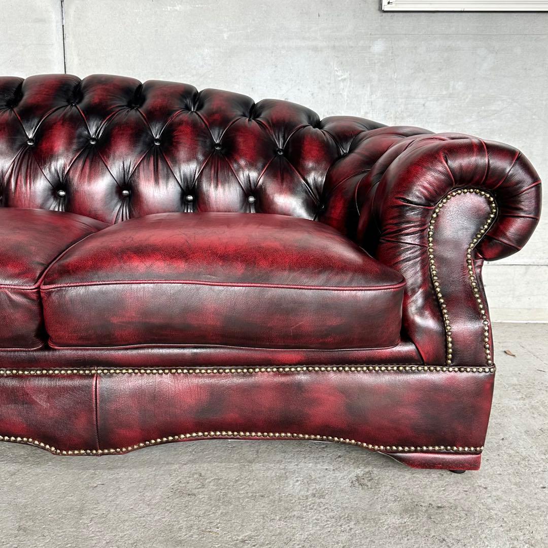 クラシック英国風 offer9 牛革 チェスターフィールドソファ アンティーク調