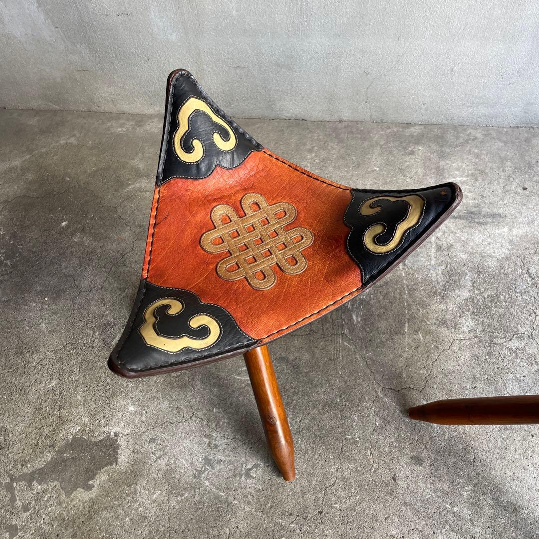 オールドビンテージ　ハンティングチェア　折り畳みチェア　本革　2脚　ハンター