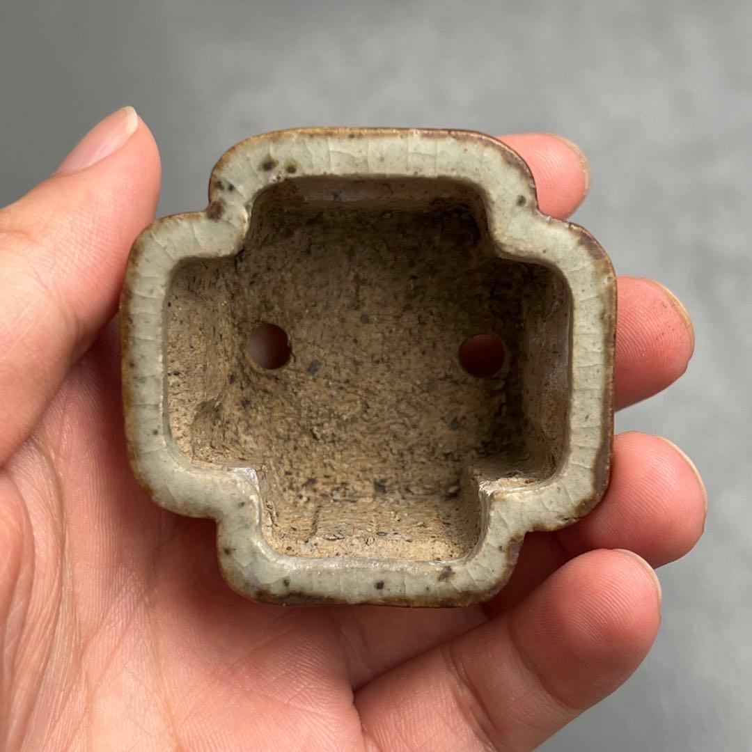 760.夢陶 隅角額入四方 豆鉢 植木鉢 盆栽鉢 5.4*5.2*3cm