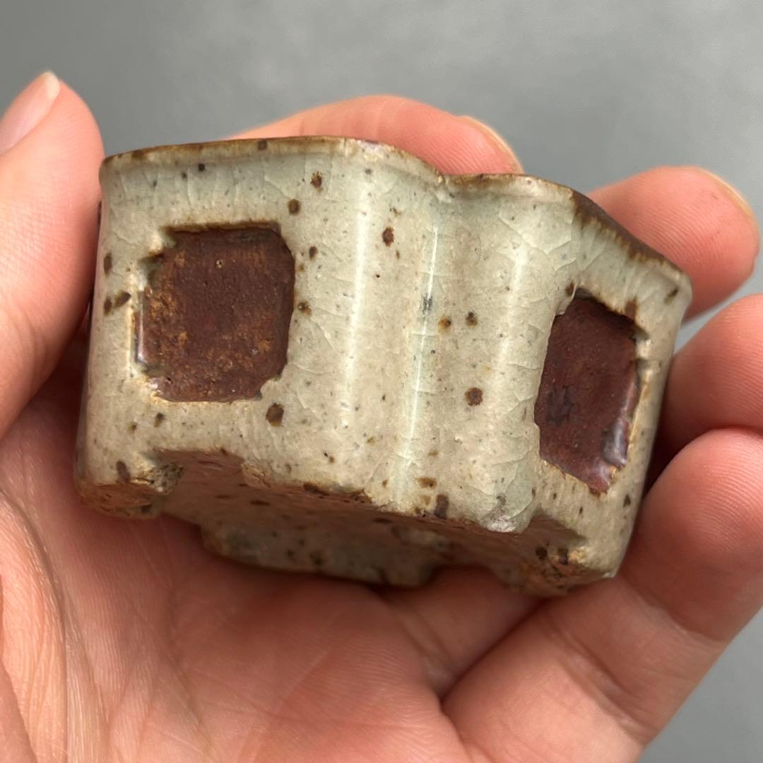 760.夢陶 隅角額入四方 豆鉢 植木鉢 盆栽鉢 5.4*5.2*3cm