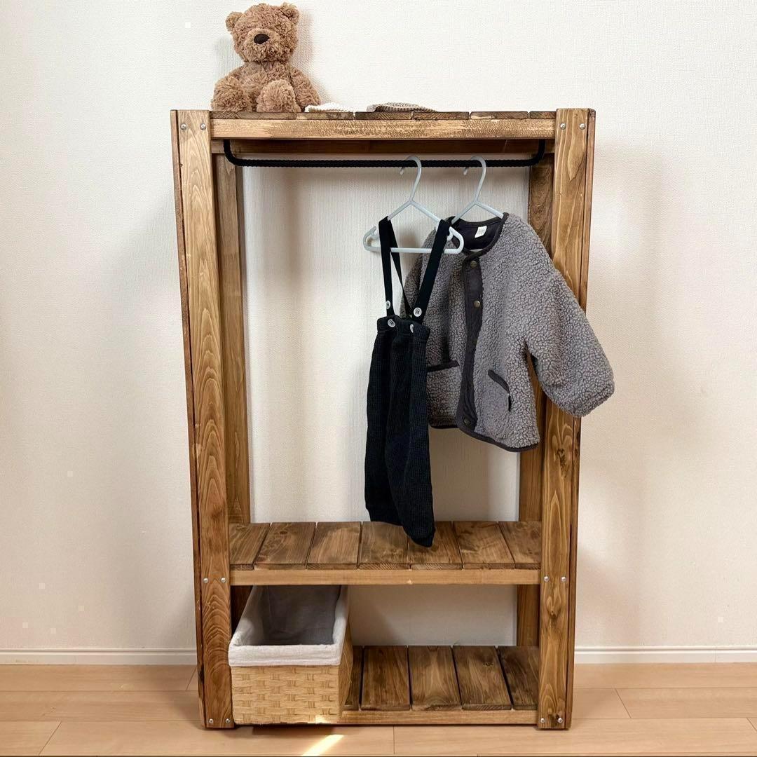 子ども用　木製ハンガーラック ナチュラルスタイル　ハンドメイド　キッズ 723