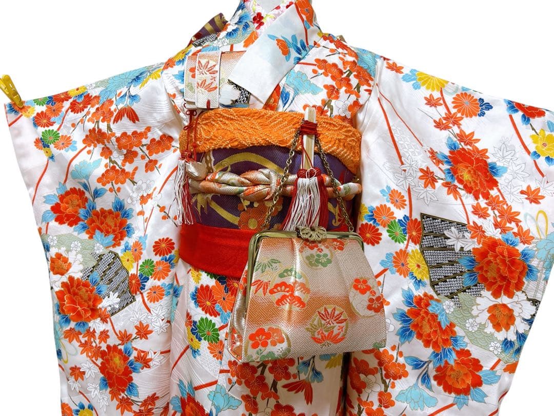 正絹レトロ着物♡七五三　7歳　女の子　フルセット　一式　白系