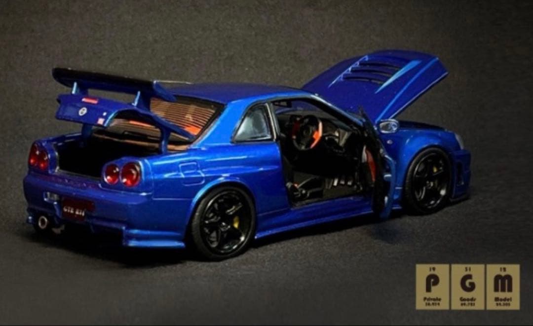 PGM✖️ワンモデル　1/43 スカイラインR34フル開閉　 Blue 新品