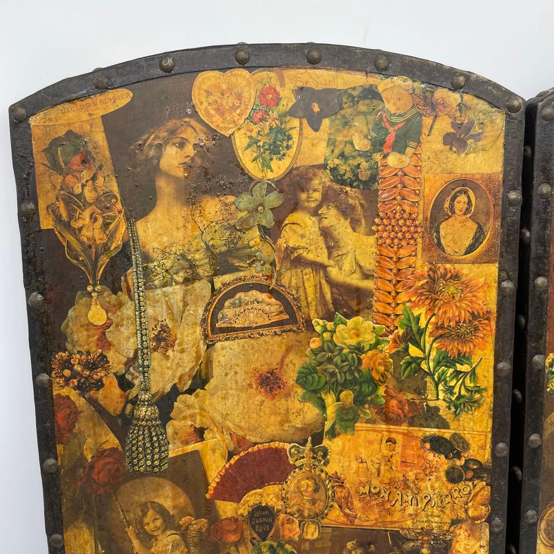 海外製　ヴィンテージ　アンティーク　デコパージュパネル　スクラップスクリーン