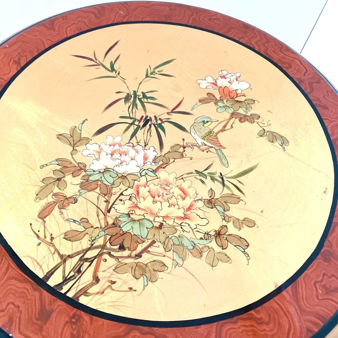 アンティーク調　ラウンドテーブル　サイドテーブル　李朝　和柄　丸テーブル