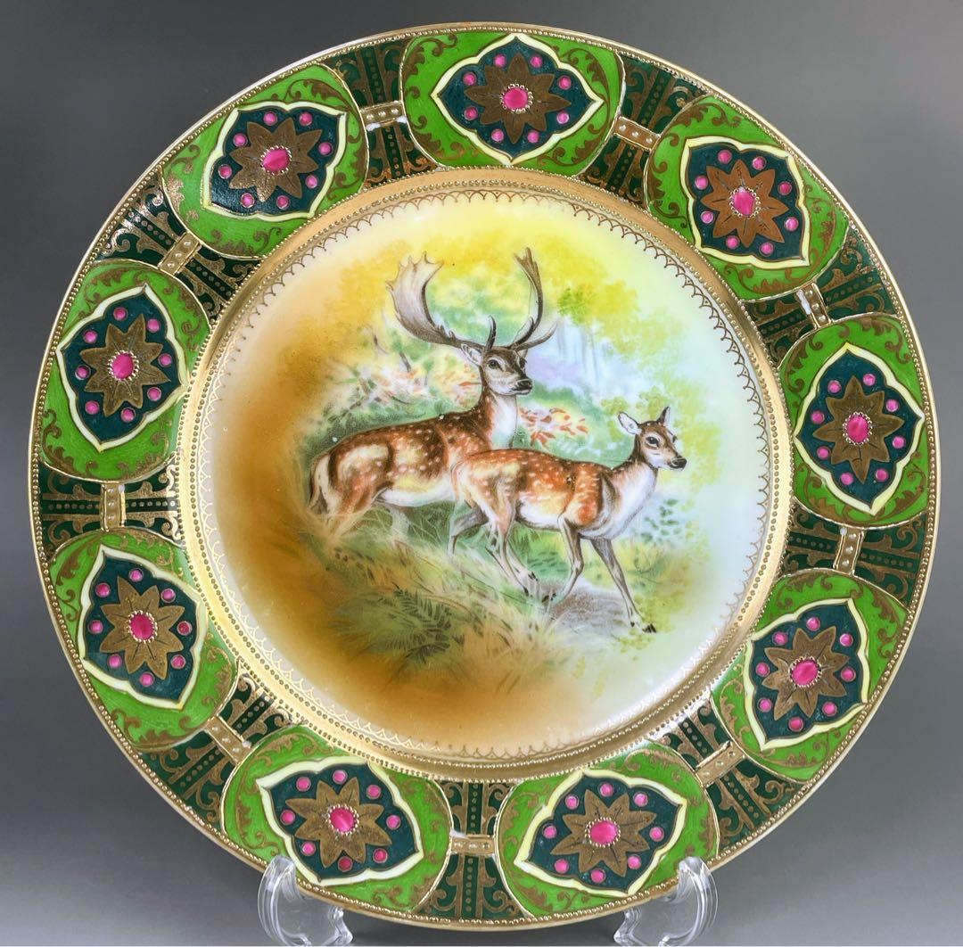 【大型４０cm！】オールドノリタケ 鹿紋 金盛り 大皿 プレートセット