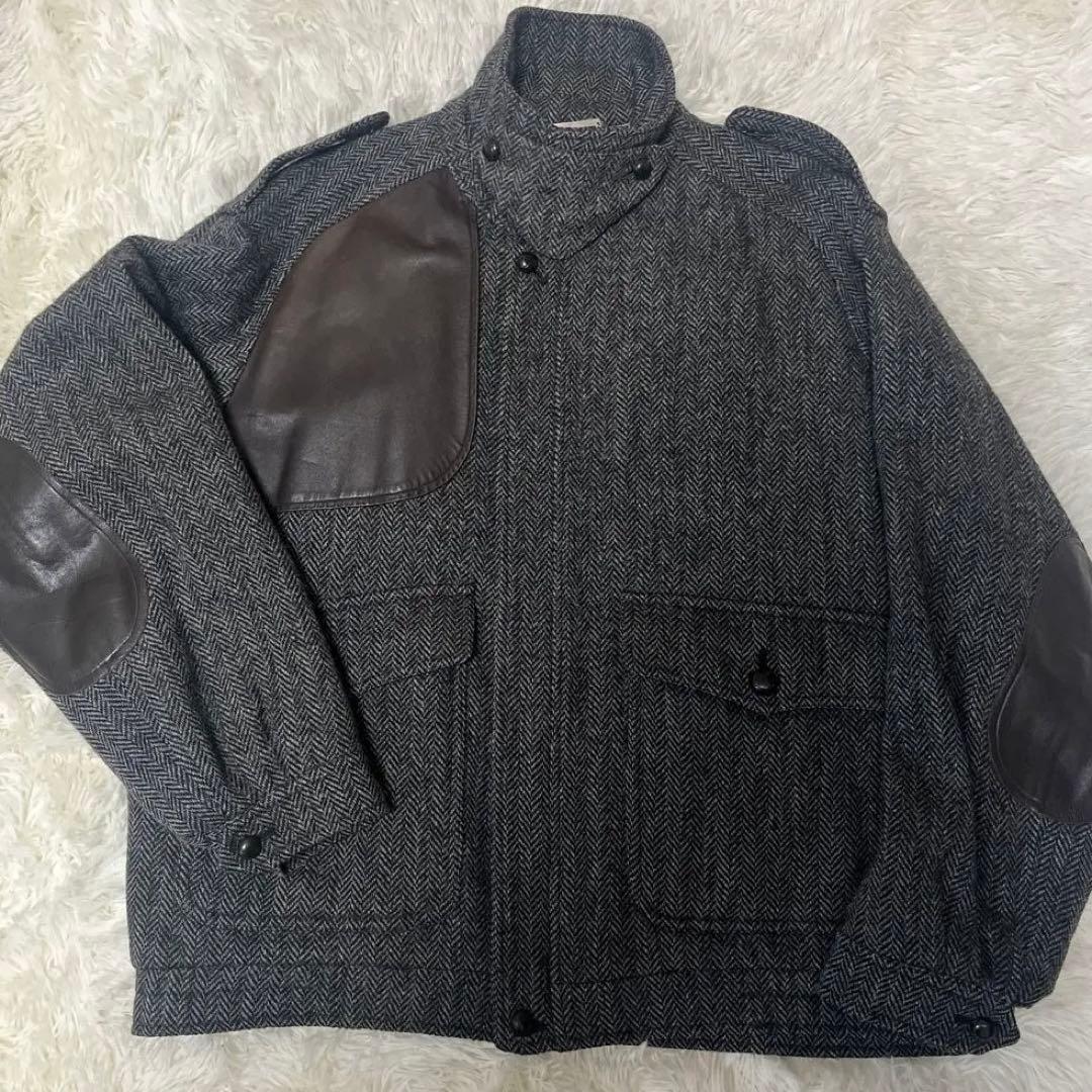 最高級✨90s バーバリー ツイードブルゾン レザー切替 L チンストラップ