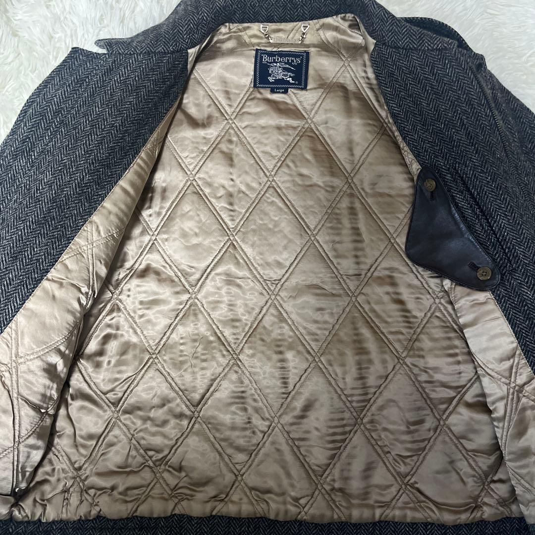 最高級✨90s バーバリー ツイードブルゾン レザー切替 L チンストラップ
