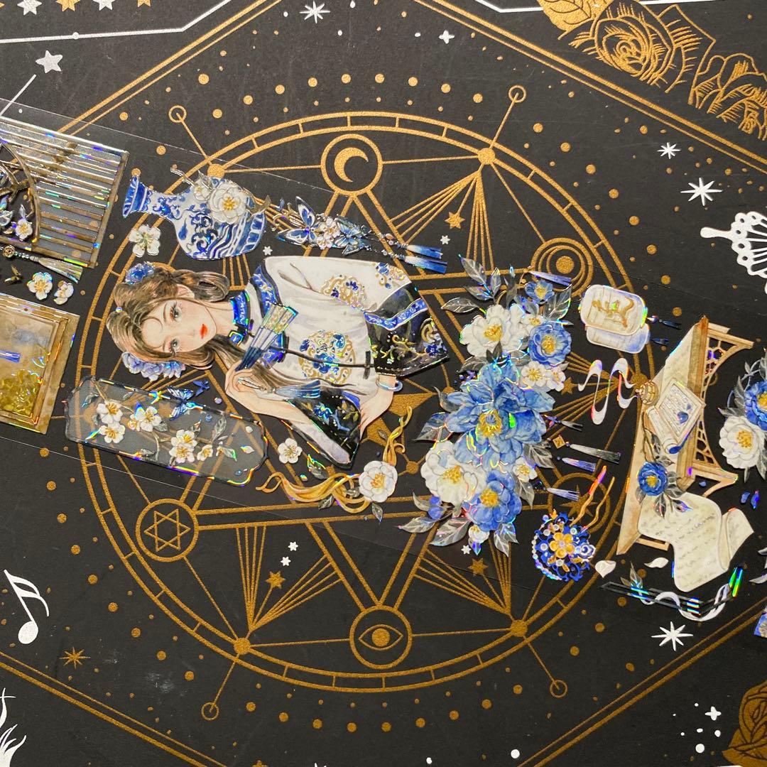 【9173】海外　中古巻　貝殻光マスキングテープ人物　装飾系　古風　半透明