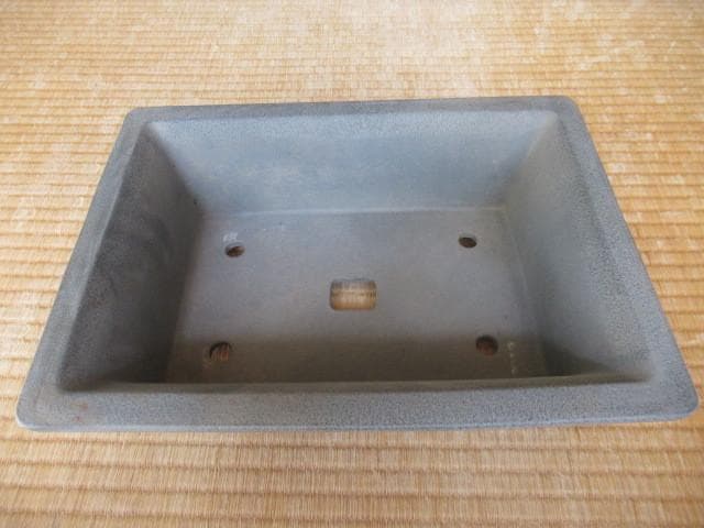 美品1970年頃◆東京植松陶翠『陶翠』ネズ/リヒ 長角 中深 外縁 切足 盆栽鉢