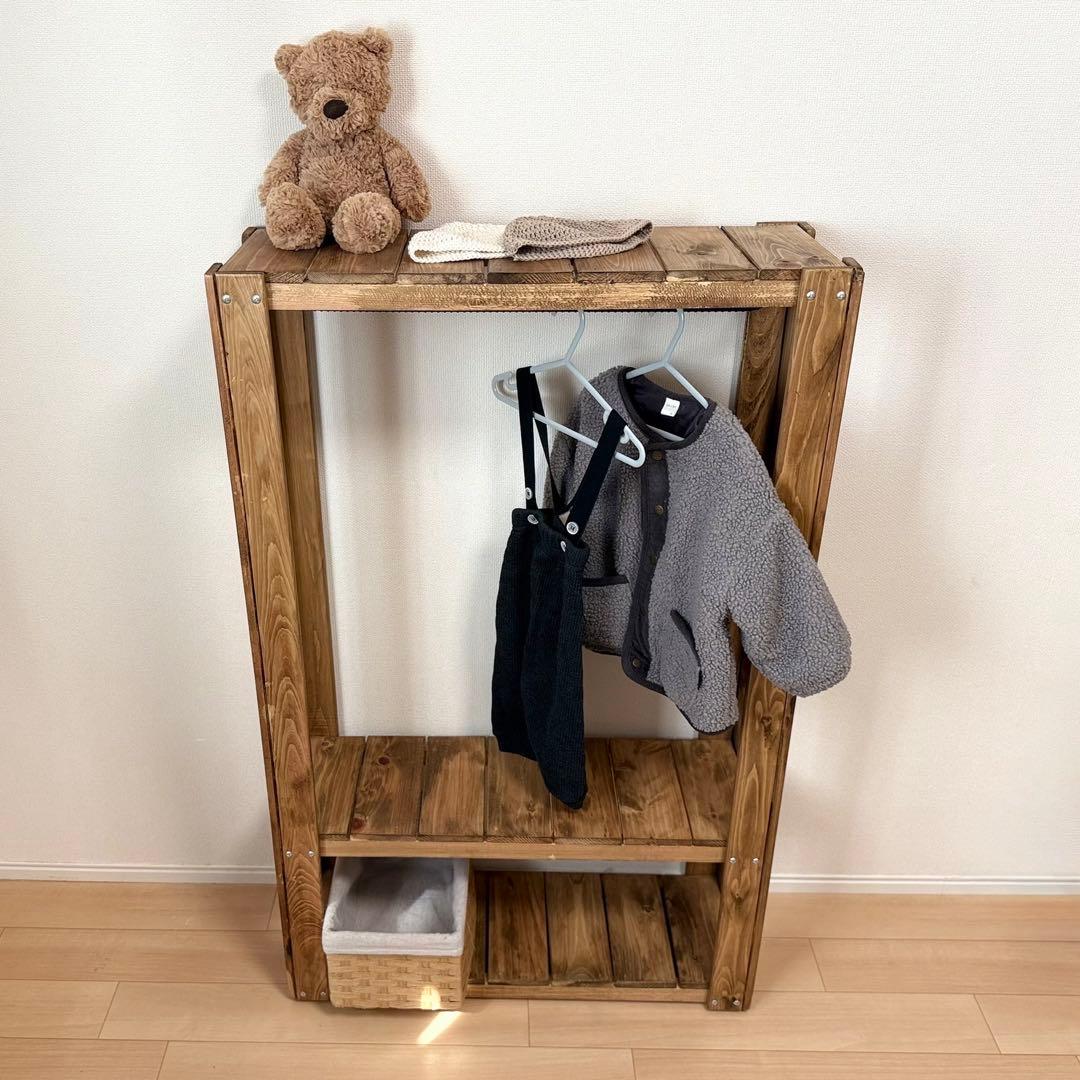 子供用　木製ハンガーラック ナチュラルスタイル　ハンドメイド　キッズ雑貨