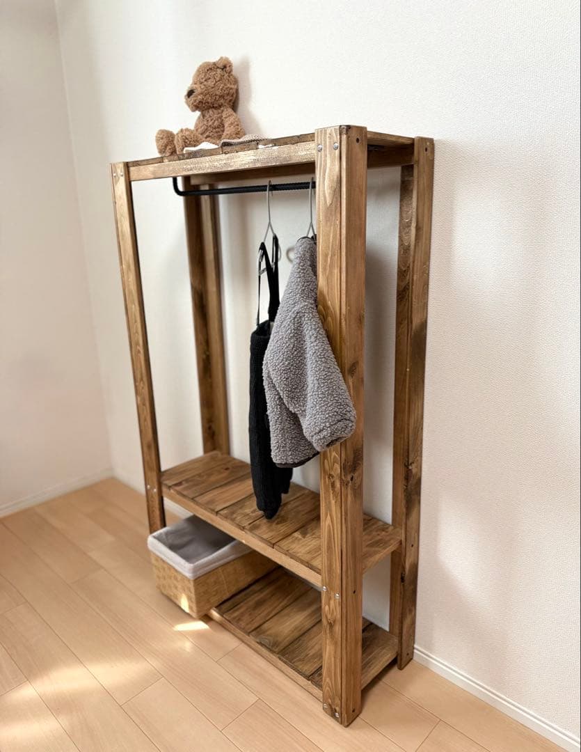 子供用　木製ハンガーラック ナチュラルスタイル　ハンドメイド　キッズ雑貨