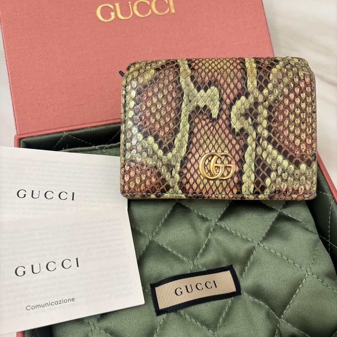 【箱付き】GUCCI GGマーモント パイソン 二つ折り財布