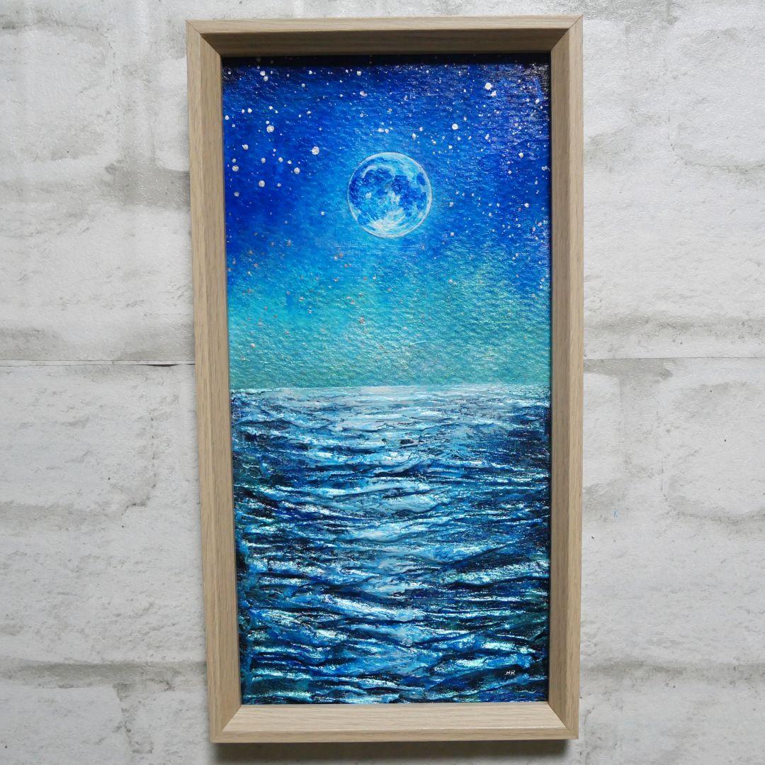 油絵 油彩 油彩画 絵 絵画 長方形ミニ絵画【青い月】