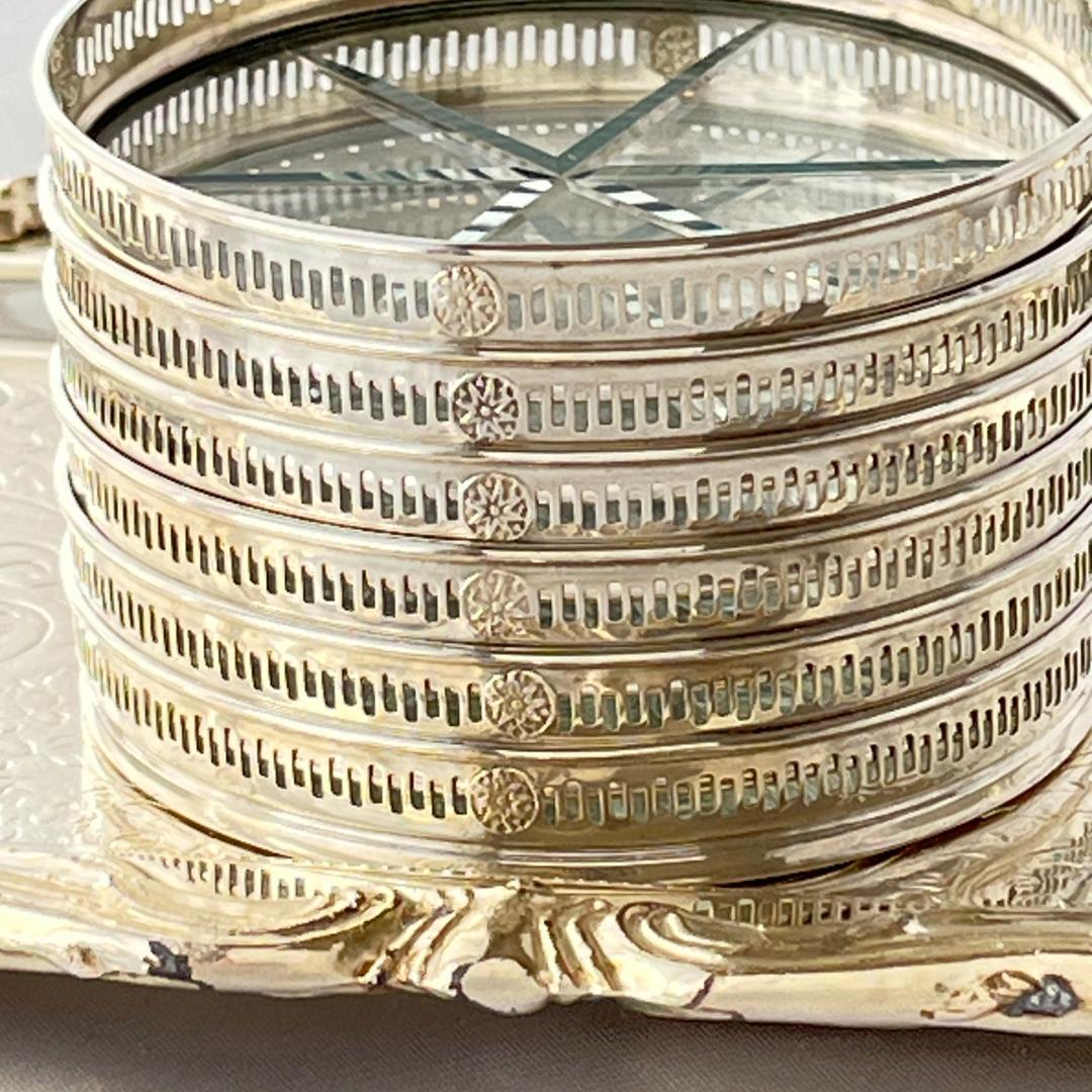 【Webster】 【純銀 / ガラス】紋章のコースター 6枚 スターリング