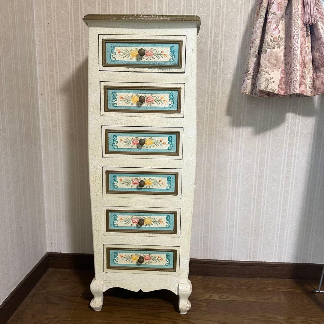 アンティーク 花柄 5段チェスト　リメイク　トールペイント