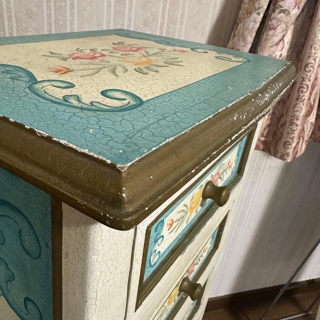 アンティーク 花柄 5段チェスト　リメイク　トールペイント