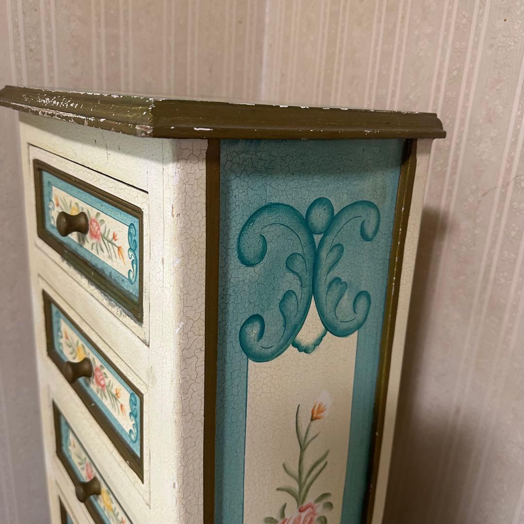 アンティーク 花柄 5段チェスト　リメイク　トールペイント