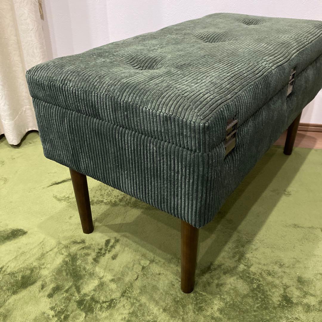 不二貿易 ベンチ トランク型 幅80cm ダークグリーン 収納 ベロア調