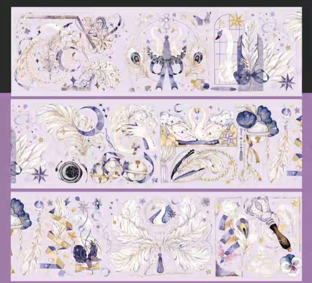 巻売 535★ 海外 マスキングテープ マステ PET 装飾 花 白鳥 虹光