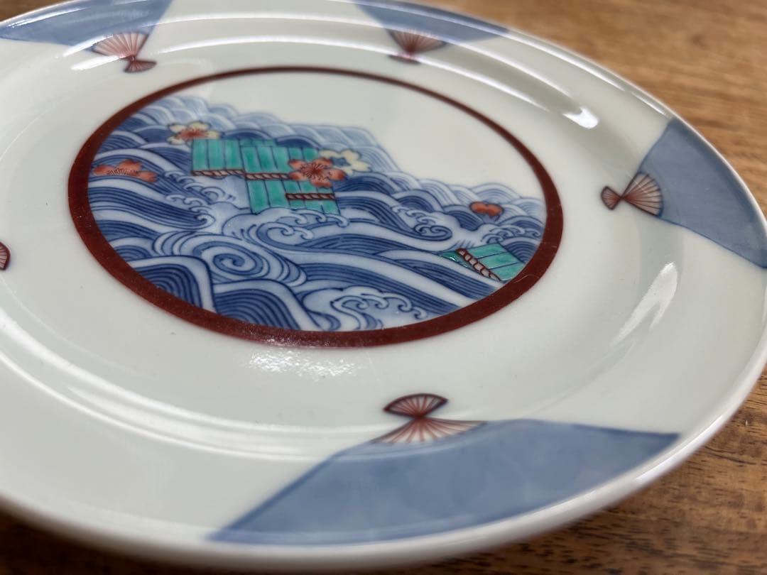 今右衛門　人間国宝　皿　桜　海　扇子